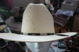 STETSON Men&#39;s Santa Fe Natural Straw Hat style W8551 T84757 size 7 1/2 - $37.39