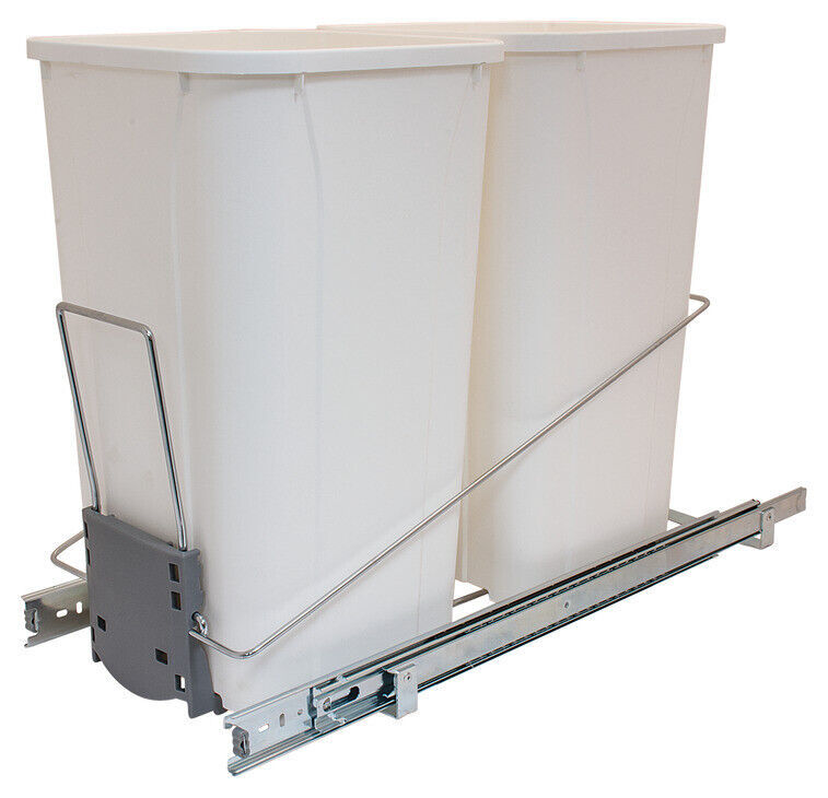 Double Waste Bin Base Cabinet Pull Out System with 2 x 27 qt Bins and Ha... - $106.58