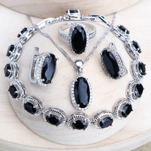 Sets silver 925 black cubic zirconia jewellery wedding earrings rings bracelets pendant thumb200