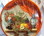 Daher England Vintage large metal tin round tray platter floral fruits 16&quot; - $14.84