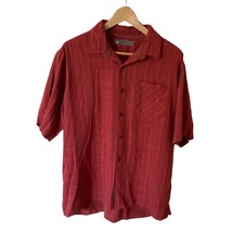 REI men&#39;s modal rayon button up burgundy plaid short sleeve shirt size L... - £12.50 GBP