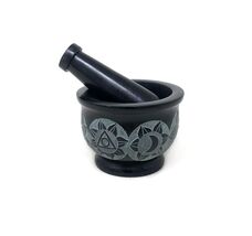 Stone Mortar &amp; Pestle – 7 Chakra, 3" Black - $15.83