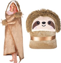 Sloth Wearable Hooded Blanket For Adults - Super Soft Warm Cozy Plush, Brown - £35.96 GBP