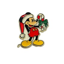 Walt Disney Santa Mickey Mouse Christmas Candy Cane Plastic Brooch Pin Chip - $11.49