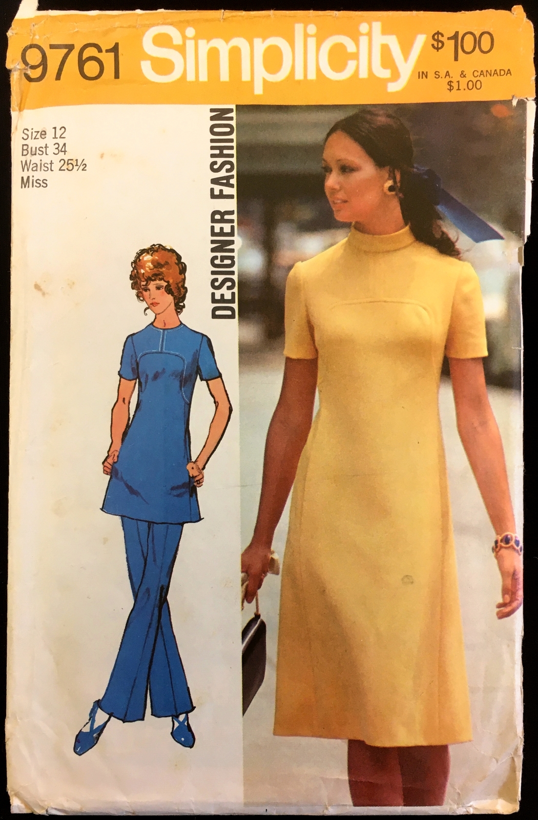 1970s Size 12 Bust 34 Designer Fashion Dress Tunic Pants Simplicity 9761 Pattern - $6.99