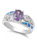 Opal Ring Sterling Silver October Oval Blue Simulated Opal Ring - £63.94 GBP+