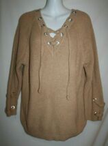 Jodifl Boutique MEDIUM Chunky Knit Tunic Sweater Beige Lace Up Grommets ... - $9.26