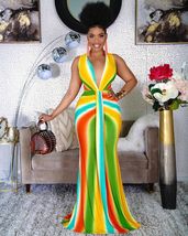 Fashion Print African High Waist V-neck Maxi Dress - £46.46 GBP