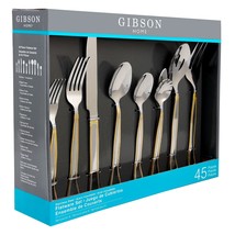 Gibson Home Grand Abby 45 Piece Stainless Steel Flatware Set with Gold Accent H - £71.26 GBP