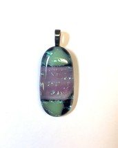 Pink and Green Crystal Dichroic Fused Glass Pendant - £16.43 GBP