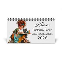 PERSONALIZED Sewing Girl Illustration Desktop Calendar Love Sewing Fabric - $14.84