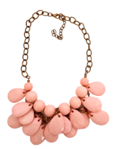 Vintage Costume Pink Chunky Bead Bibb Necklace Copper Tone Metal Chain - £15.18 GBP