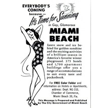 1953 Miami Beach Vacation Travel Vintage Print Ad Floral Swimsuit Wall Art - $10.97