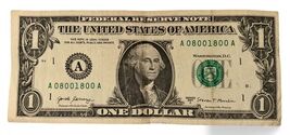 2017 1$ One Dollar Bill 5 of a Kind and Double "08001800" Serial Number - $13.85