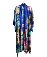 Natori Robe Kaftan Kimono Blue Floral M With Pockets And Tie Waist  - $992.65 MXN