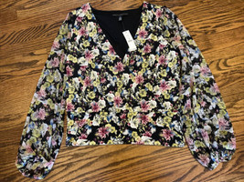 NEW White House Black Market Women&#39;s Multi Floral Print Faux Wrap Blouse... - $49.50