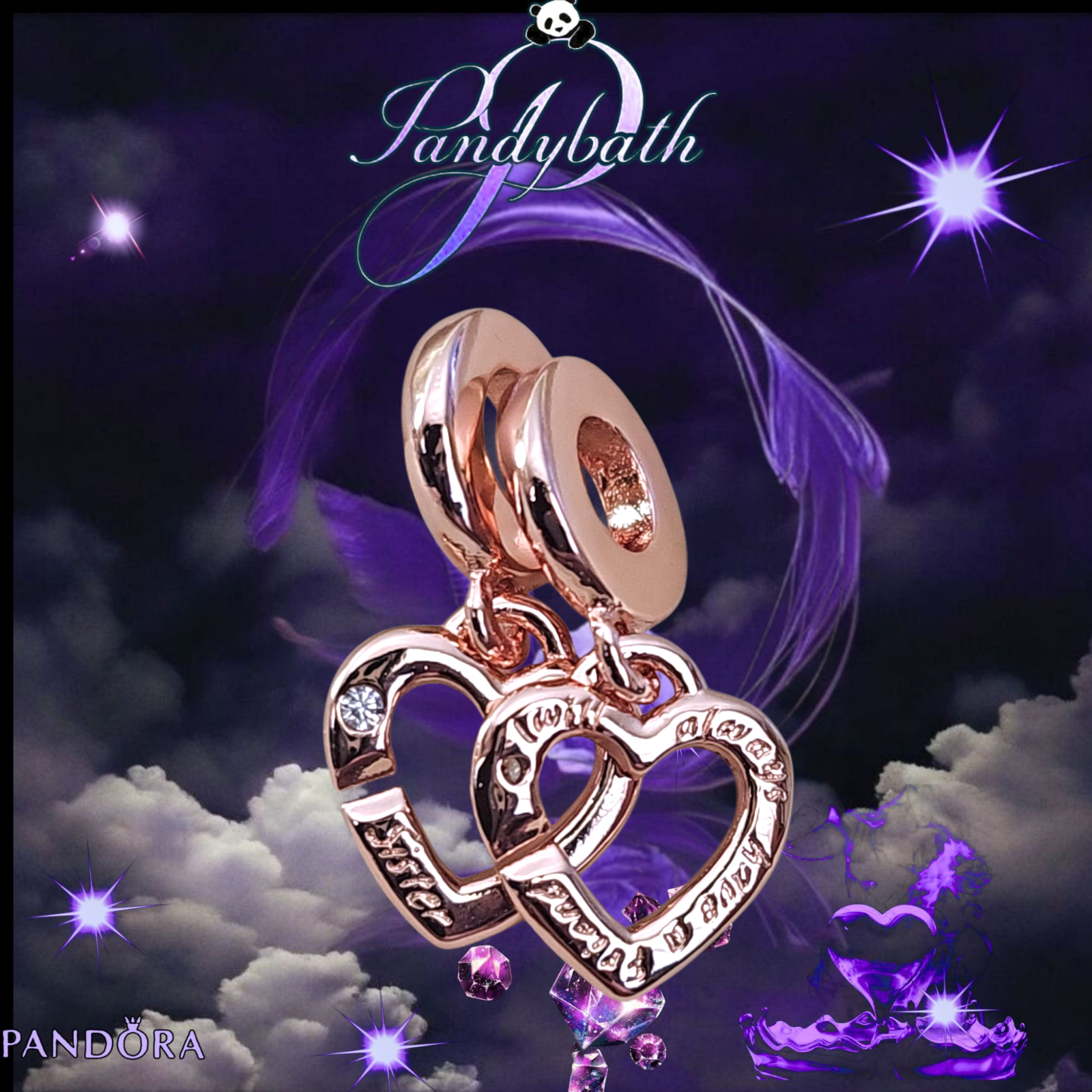 PANDORA Rose Gold Linked Sister Hearts Split Charms 789538C01 US SELLER Item image 6