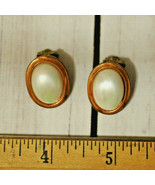 antique gold tone faux pearl cabochon clip earrings - £3.90 GBP