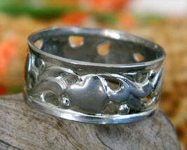 Vintage Hearts Love Sterling Silver Band Ring Openwork Pierced Size 6 - £19.87 GBP