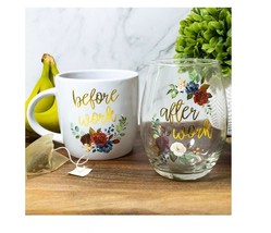 Tmd Holdings Before Work/After Work Mug &amp; Stemless Wine Glass Set K310284A - £18.46 GBP