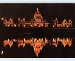 Notte Vista Parliament Edifici Victoria BC Canada Unp Cromo Cartolina L13 - £5.70 GBP