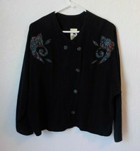Vintage Fantazia Black Button Up Blouse Women size Large Floral Buttons ... - $16.03