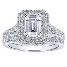 Emerald Cut 2.85Ct Diamond Engagement Wedding Ring Set 14K White Gold in Size 9 - £204.33 GBP