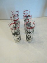 Set Of Six Vintage 1950&#39;S Red And Black Coach And Horses Tom Collins Glasses - £25.63 GBP