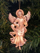 Antique Gold Herald Angel Playing Lute Xmas Ornament - £3.13 GBP