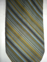 WEMLON by WEMBLEY 100% Polyester Men&#39;s Green Brown Gray Stipe Necktie 54... - £10.20 GBP