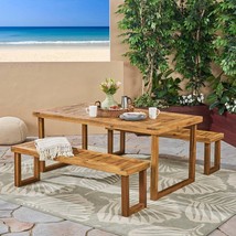 Acacia Wood Dining Set: Sandblasted Natural Finish - $772.99