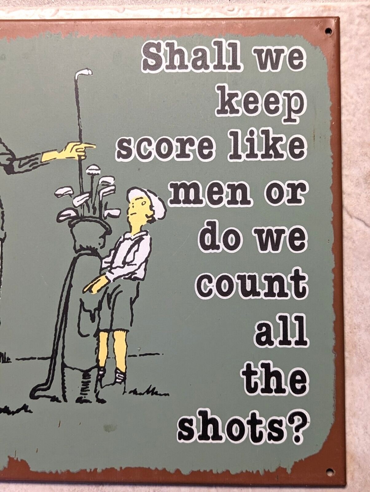 Shall We Keep Score Like Men Retro Golf Tin Sign Lady Golfer Boy 10 x 10-in NEW Item image 3