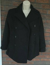 Black Wool Coat Small Peacoat Double Breasted Pockets Collar Lined Belt ... - £24.72 GBP