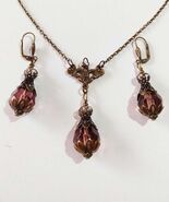 Victorian jewelry set Burgundy bronze necklace earrings Boho jewelry set... - $52.00