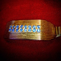 Mens vintage gold tie clip with blue rhinestones - £16.65 GBP