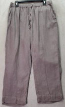 Cynthia Rowley Crop Pants Women&#39;s Large Gray 100% Linen Elastic Waist Drawstring - £15.82 GBP