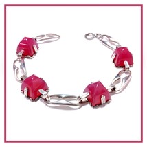 Antique Art Deco Sterling Silver Pink Gumdrop Dome Glass Stone Bracelet ... - £75.67 GBP