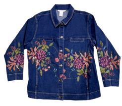 Susan Graver Style Beaded Painted Embroidered Artsy Denim Jacket Womens XL - £23.11 GBP