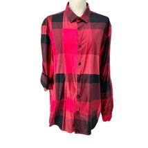 Alfani Shirt Women&#39;s XL Red Black Plaid Button Up Roll-Tab Sleeve - £11.65 GBP