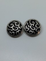 Sterling Silver 925 Black Enamel &quot;MR&quot; Clip On Round Earrings - £35.54 GBP