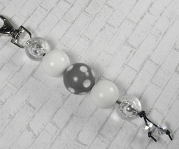 Polka Dot Bubblegum Handmade Beaded Keychain Purse Charm White Grey Silver - $13.36