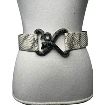 Raina Belt Womens Eden Snake Buckle Leather Adjustable Ornate Designer Tan Gray - $54.44