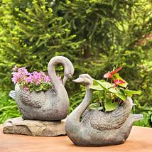 Zaer Ltd. Set of 2 Magnesium Swan Flower Planters - £200.45 GBP