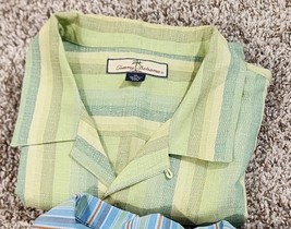 Tommy Bahama Green 100% Silk Striped Short Sleeve Button Up Shirt Men&#39;s ... - $441.75 MXN