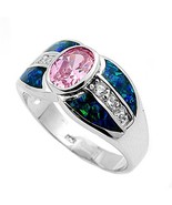 Ring Sterling Silver October Oval Blue Simulated Opal Ring - £76.71 GBP+