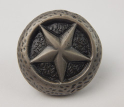 Round Primitive Star Pewter Color Gray Round Drawer Pull Knob 1-5/8&quot; Rustic - £7.58 GBP