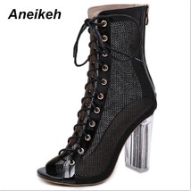 Women Lace-Up Ankle Boots Sandal Open Toe Botas Mujer Gladiator High Heels Booti - £42.70 GBP
