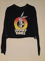 Looney Tunes Crop Top Women XL Black Logo Long Sleeve Graphic Print Rabbit (XYZ) - £10.94 GBP
