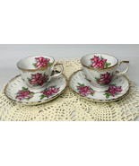 Two Ucago Japan Vintage Porcelain Tea Cup Saucers Painted Pink Floral Go... - $44.54