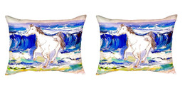 Pair of Betsy Drake Horse &amp; Surf No Cord Pillows 16 Inch X 20 Inch - £62.29 GBP